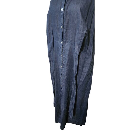 J.Jill Linen Navy Sleeveless Button-Down Midi Dress W/ Tie Belt & Pockets Size M - Picture 6 of 8